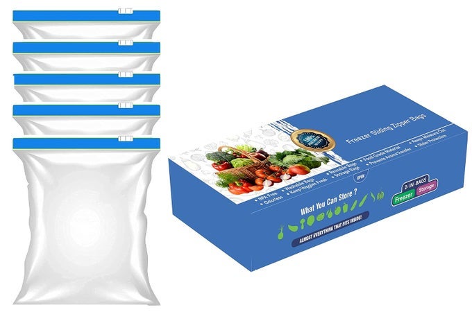 LAPREX PACK OF 5 ZIPLOCK POUCH VEG BAG ZIP LOCK BAGS FOR STORAGE FREEZER REUSABLE ZIPPER BAGS MULTIPURPOSE REUSABLE PLASTIC SLIDER ZIPPER TRANSPARENT BAG FOR FREEZER FOOD STORAGE J8365 BLUE
