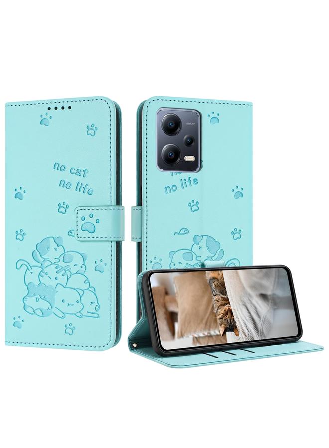S-TOP Case For Redmi Note 12 Pro+ Global Embossed Kitten Phone Leather Case with Lanyard - Image 1
