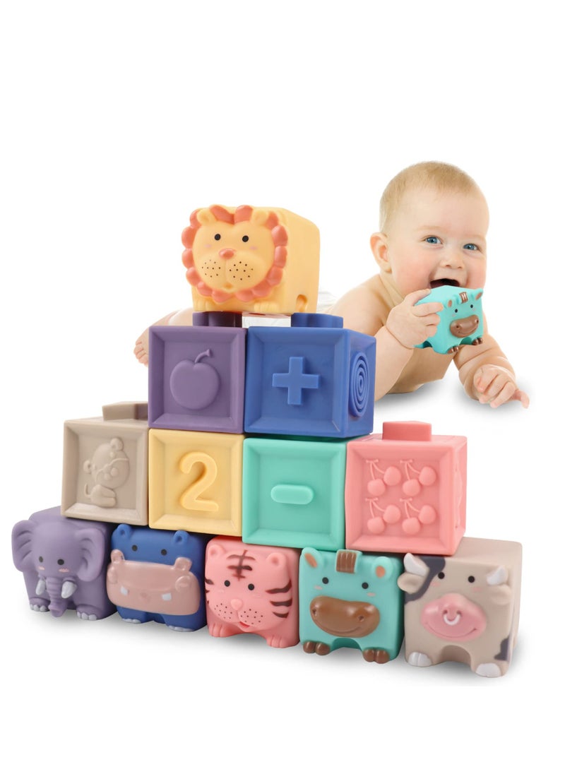 Necomi 12 Pcs Baby Building Blocks, Teething Toys, Stacked Cubes, For Preschoolers, Educational Games For Babies 0-12 Months  - Image 1