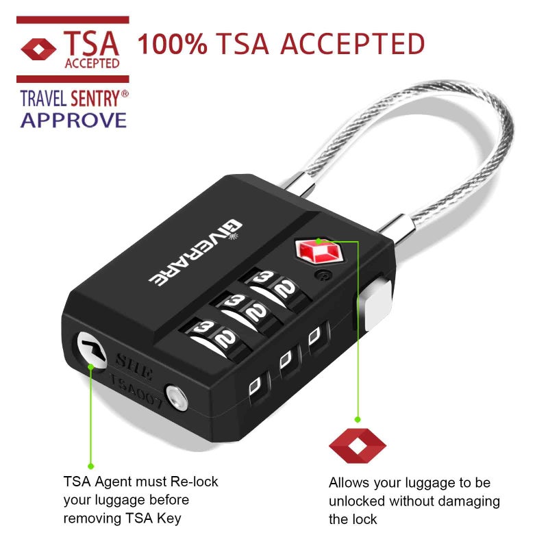 GIVERARE 2 Pack TSA Approved Travel Luggage Locks, Cable Combination Lock 3-Digit, Keyless Suitcase Padlocks, Weatherproof Padlock for Locker, Golf Bag, Gun Case, Backpack, Anti Theft, Easy Read Dials-Black - Image 4
