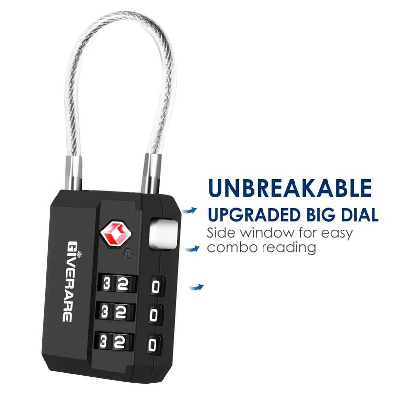 GIVERARE 2 Pack TSA Approved Travel Luggage Locks, Cable Combination Lock 3-Digit, Keyless Suitcase Padlocks, Weatherproof Padlock for Locker, Golf Bag, Gun Case, Backpack, Anti Theft, Easy Read Dials-Black - Image 5