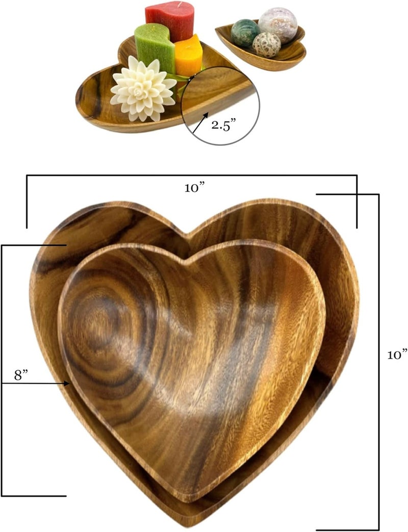 WRIGHTMART Handcrafted Acacia Wood Heart Bowl Set of 2  Decorative Serving Bowls for Salad Snacks Jewelry Candle Display  10  8 Sizes - Image 5