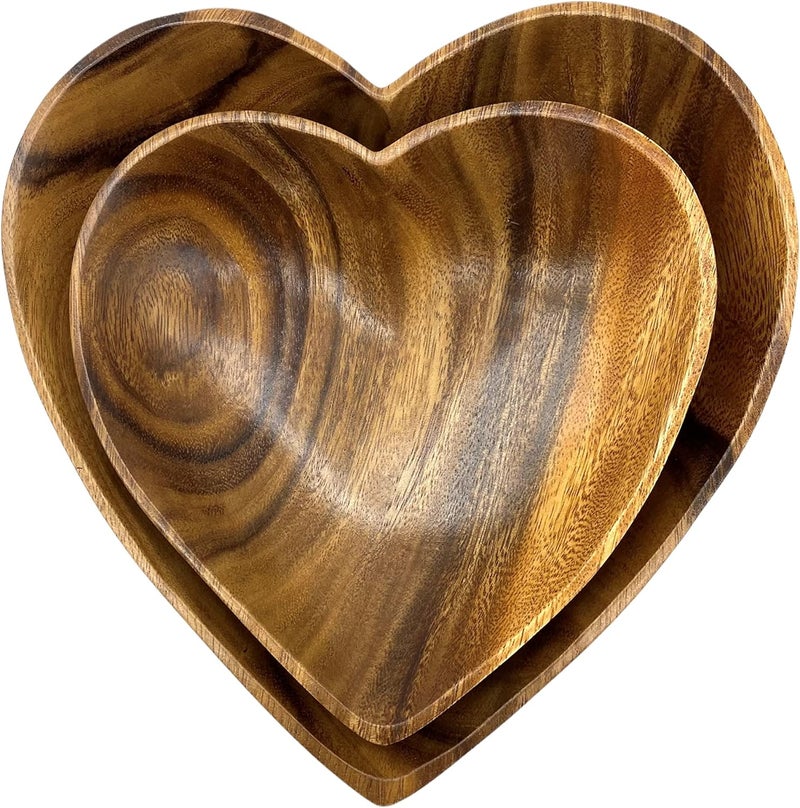WRIGHTMART Handcrafted Acacia Wood Heart Bowl Set of 2  Decorative Serving Bowls for Salad Snacks Jewelry Candle Display  10  8 Sizes - Image 3