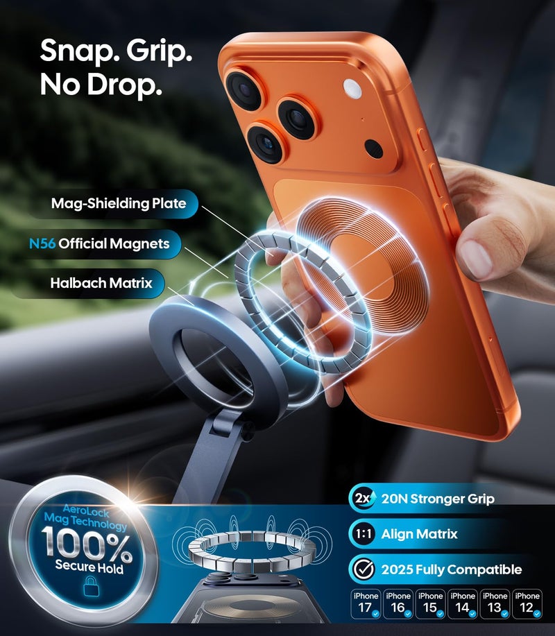 Wigoo Vacuum Magnetic Phone Holder for Car for Magsafe [80LBS Suction & 3000gf Magnetic] 360Â° Adjustable Car Phone Mount, for iPhone 17 Pro Max 16 15 14 13 12 Air Plus, Black - Image 3
