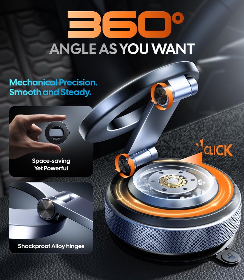 Wigoo Vacuum Magnetic Phone Holder for Car for Magsafe [80LBS Suction & 3000gf Magnetic] 360Â° Adjustable Car Phone Mount, for iPhone 17 Pro Max 16 15 14 13 12 Air Plus, Black - Image 5