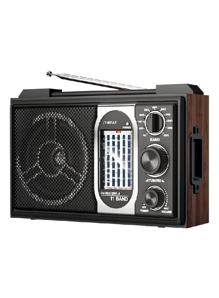 Leotec Classic Portable Radio (Leotec LT-2008) - 11 Bands (FM/AM/SW) - Powered by Electricity and Battery - Clear Sound and Strong Reception - Black/Wood