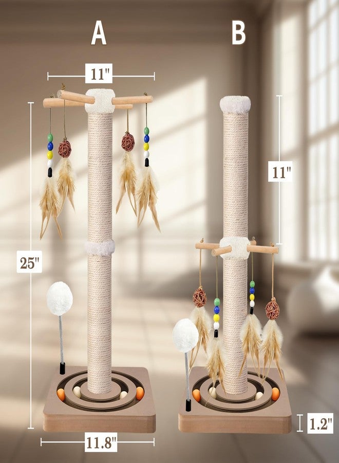 PAROTO Cat Scratching Post, Sisal, Interactive Furniture Toys for Indoor Cats Adults, 2 Mounting Methods Scratcher Tree Tower with Hanging and Ball Track, Activity Center for Kitten, 25 inches - Image 5