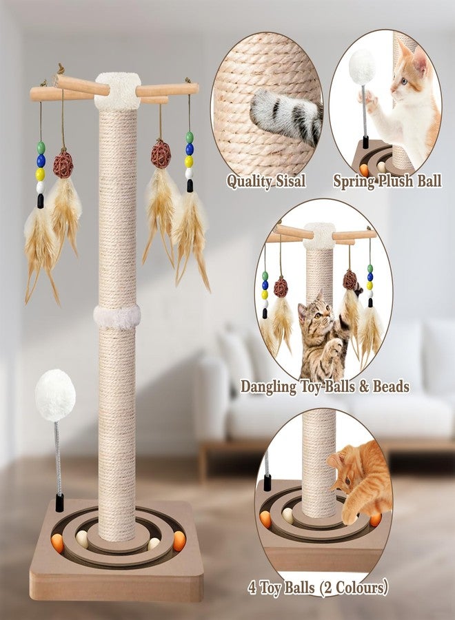 PAROTO Cat Scratching Post, Sisal, Interactive Furniture Toys for Indoor Cats Adults, 2 Mounting Methods Scratcher Tree Tower with Hanging and Ball Track, Activity Center for Kitten, 25 inches - Image 3