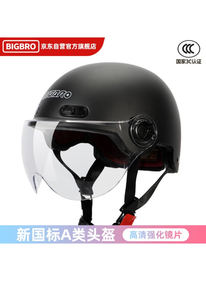 Bigbro 008 Matte Black New National Standard 3c Electric Motorcycle Helmet Uni Summer Sunscreen Four Seasons Universal Electric Vehicle Summer Half Helmet
