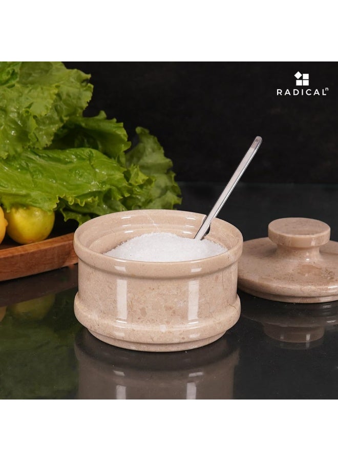 راديكالن قبو ملح فيرونا الرخامي بغطاء | برطمان توابل وملح مصنوع يدويًا، مقاس ٣.٥ بوصة، مناسب لطاولة المطبخ - Image 2