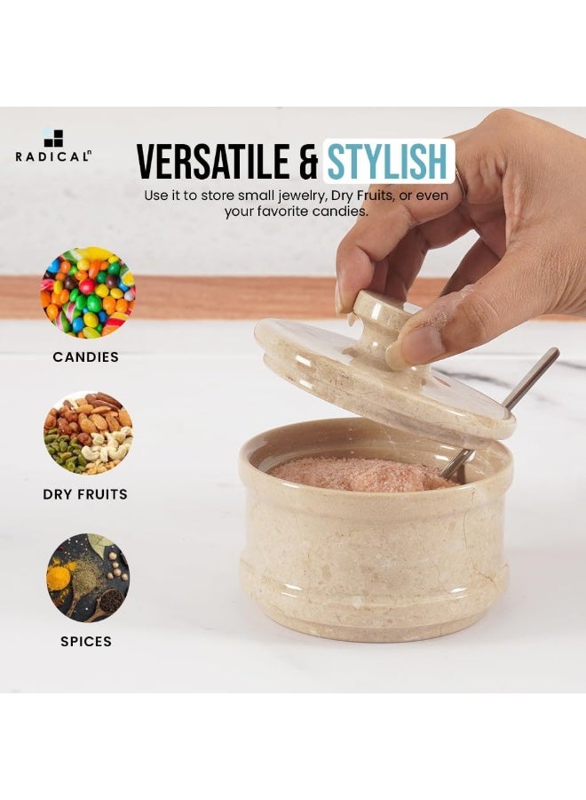 راديكالن قبو ملح فيرونا الرخامي بغطاء | برطمان توابل وملح مصنوع يدويًا، مقاس ٣.٥ بوصة، مناسب لطاولة المطبخ - Image 5