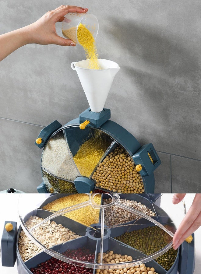 TRADEGATE 360° Rotating Cereal Dispenser (8.5L) – 6 Compartment Airtight Grain Storage Container	Food Dispenser & Rice Organizer for Kitchen Counter - Image 2