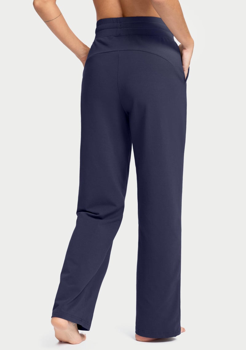 Soothfeel Women's Cotton Sweatpants Lounge Sweat Pants High Waisted Open Bottom Casual Yoga Pants for Women with Pockets, Navy, M - Image 2