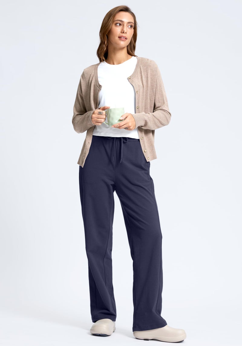 Soothfeel Women's Cotton Sweatpants Lounge Sweat Pants High Waisted Open Bottom Casual Yoga Pants for Women with Pockets, Navy, M - Image 3