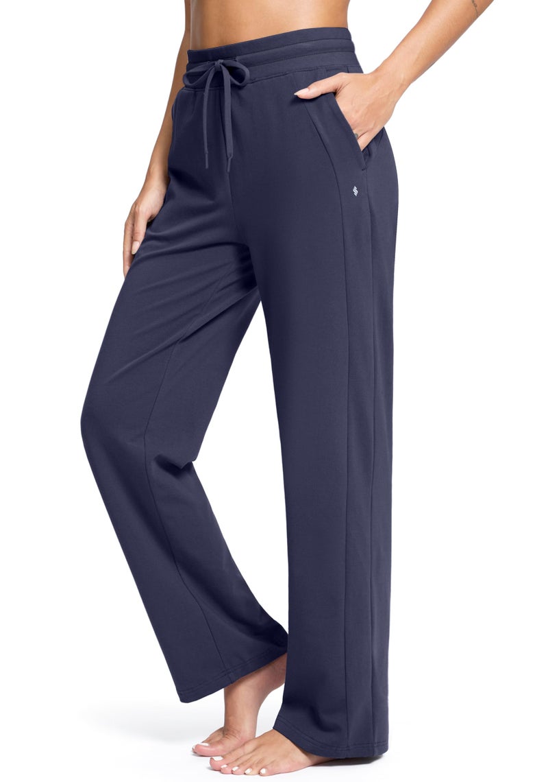 Soothfeel Women's Cotton Sweatpants Lounge Sweat Pants High Waisted Open Bottom Casual Yoga Pants for Women with Pockets, Navy, M - Image 1