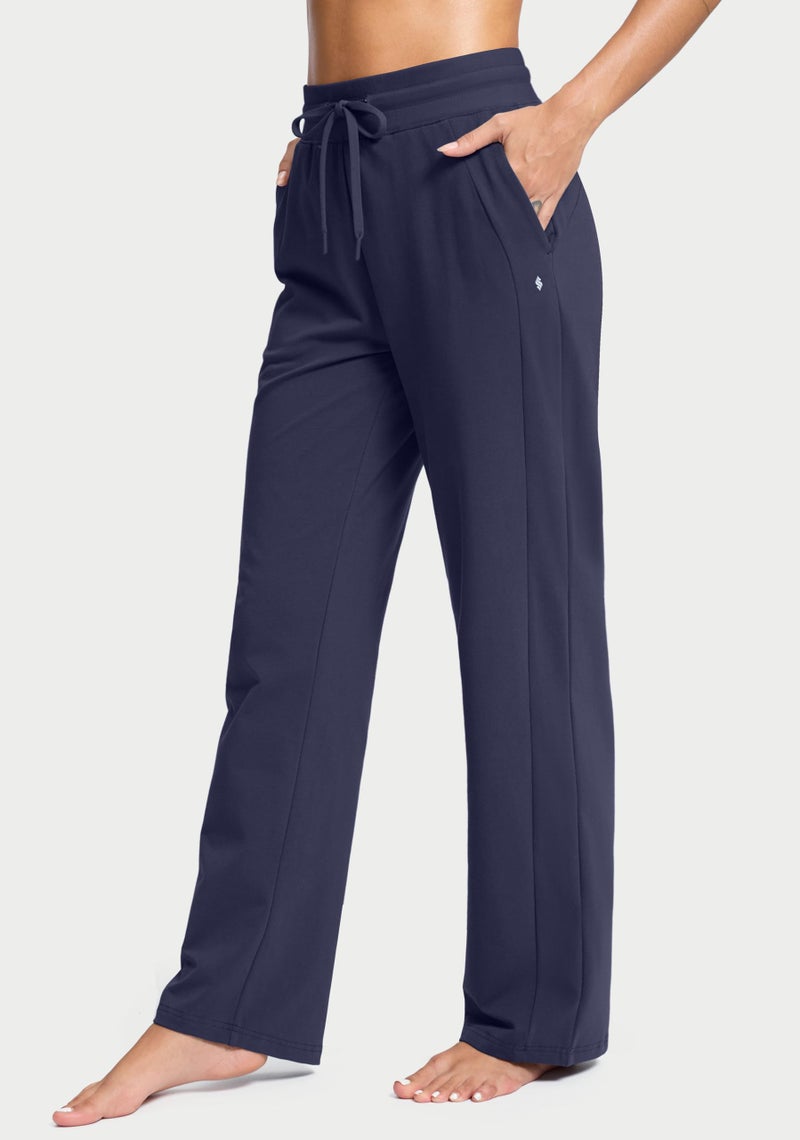 Soothfeel Women's Cotton Sweatpants Lounge Sweat Pants High Waisted Open Bottom Casual Yoga Pants for Women with Pockets, Navy, M - Image 4
