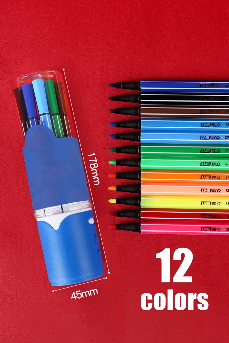 Generic 12 Piece  Marker Pens Set Multicolour - Dynamic Red-Black Creative Tools for Kids 2-12 Years | Ideal for Artistic Creation, School Projects, Birthdays & Back-to-School Gifts (Adventure-Themed)  - Image 1