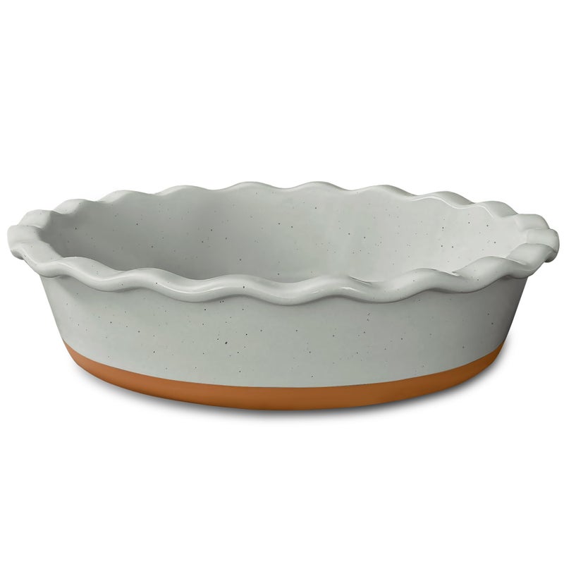 Mora Deep Fluted Ceramic Pie Dish for Apple Pie, Quiche, Tart - 9 inch - Modern Farmhouse Style Porcelain - Earl Grey - Image 1