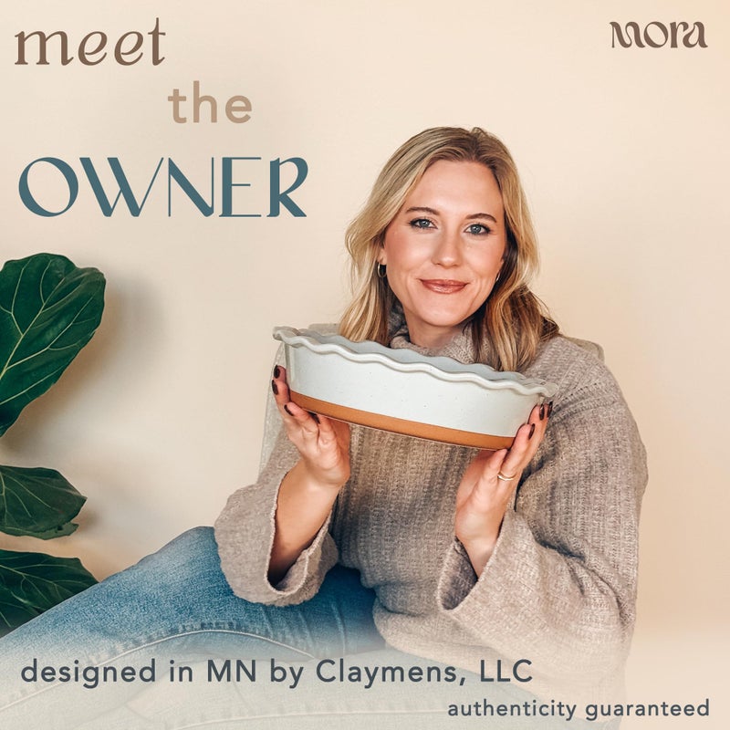 Mora Deep Fluted Ceramic Pie Dish for Apple Pie, Quiche, Tart - 9 inch - Modern Farmhouse Style Porcelain - Earl Grey - Image 3