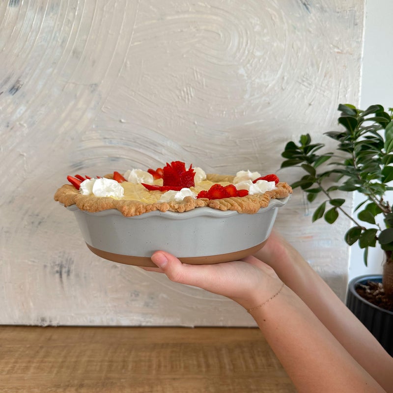 Mora Deep Fluted Ceramic Pie Dish for Apple Pie, Quiche, Tart - 9 inch - Modern Farmhouse Style Porcelain - Earl Grey - Image 5