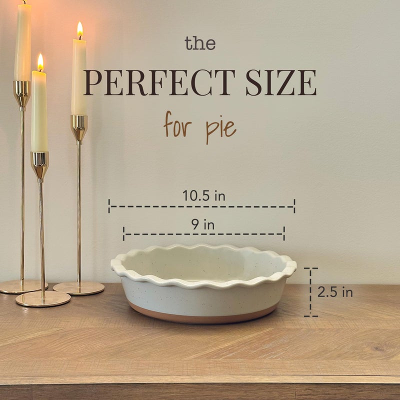 Mora Deep Fluted Ceramic Pie Dish for Apple Pie, Quiche, Tart - 9 inch - Modern Farmhouse Style Porcelain - Earl Grey - Image 2