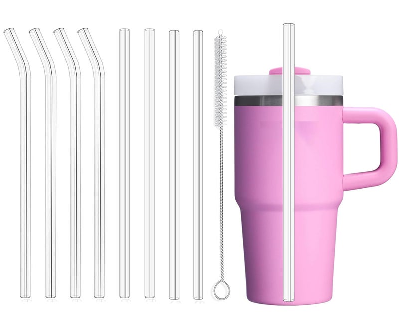 PAKCHOICE 8 Pack Replacement Clear Straws for Stanley 20 oz 14oz Tumbler, 8.85 inch Reusable Plastic Straws for Yeti 30oz 25 oz 26 oz 20 oz Tumbler, Mason Jar 16oz Venti Cup with Brush - Image 1