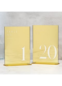 JINMURY JINMURY Gold Mirror Wedding Table Numbers 1-20 with Stands, 5"x7" Gold Mirror Acrylic Table Numbers, Perfect for Wedding Reception, Party, Anniversary, Event (Gold Mirror Acrylic Table Numbers 1-20, 5"x7")  - Image 1