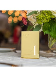 JINMURY JINMURY Gold Mirror Wedding Table Numbers 1-20 with Stands, 5"x7" Gold Mirror Acrylic Table Numbers, Perfect for Wedding Reception, Party, Anniversary, Event (Gold Mirror Acrylic Table Numbers 1-20, 5"x7")  - Image 4