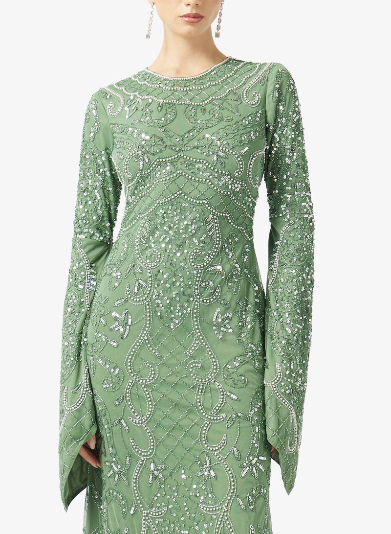 MARYISA Embellished Long Sleeve Maxi Dress - Image 3