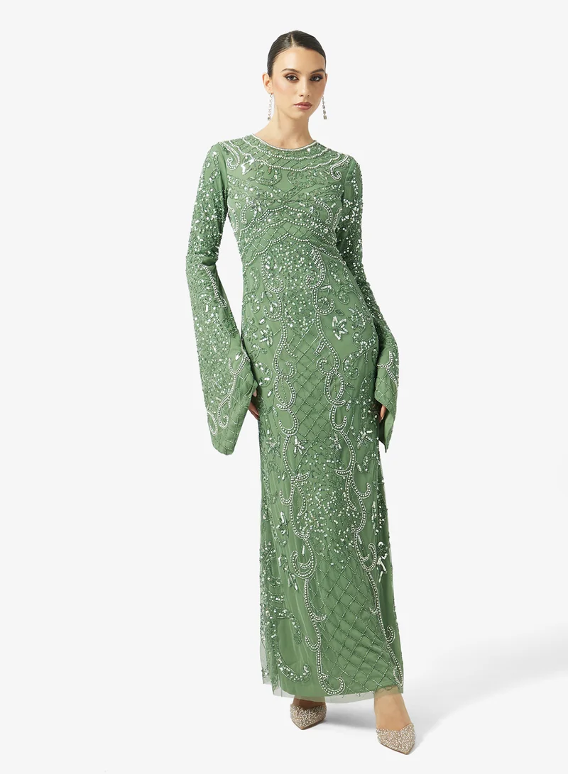 Embellished Long Sleeve Maxi Dress