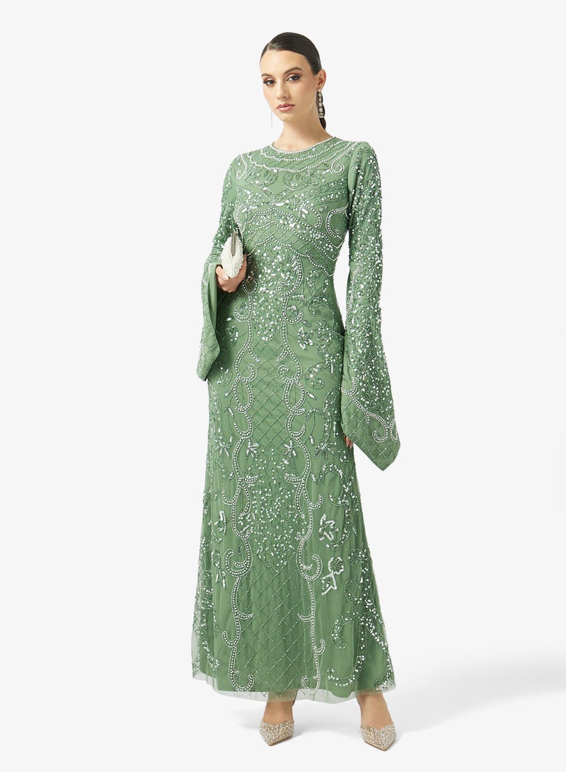 MARYISA Embellished Long Sleeve Maxi Dress - Image 4