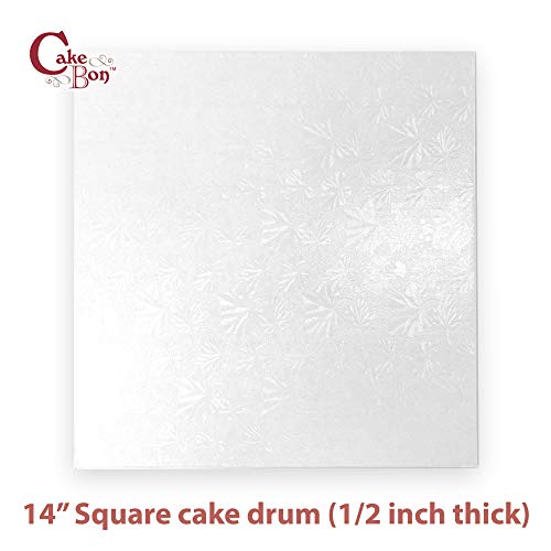 Cakebon Cake Boards Square - Sturdy 1/2 Inch Thick Drums - 14 Inch Professionally Wrapped Edges White 1-Pack - Image 2