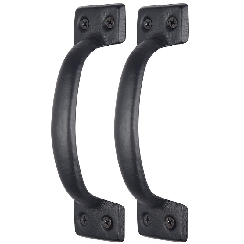 WEBI Rustic Gate Handle:Cast Iron Sliding Barn Door Handle,Vintage Gate Pull Handle Fence Cabinet Handles for Outdoor,Garage,Interior,Black,2 Packs