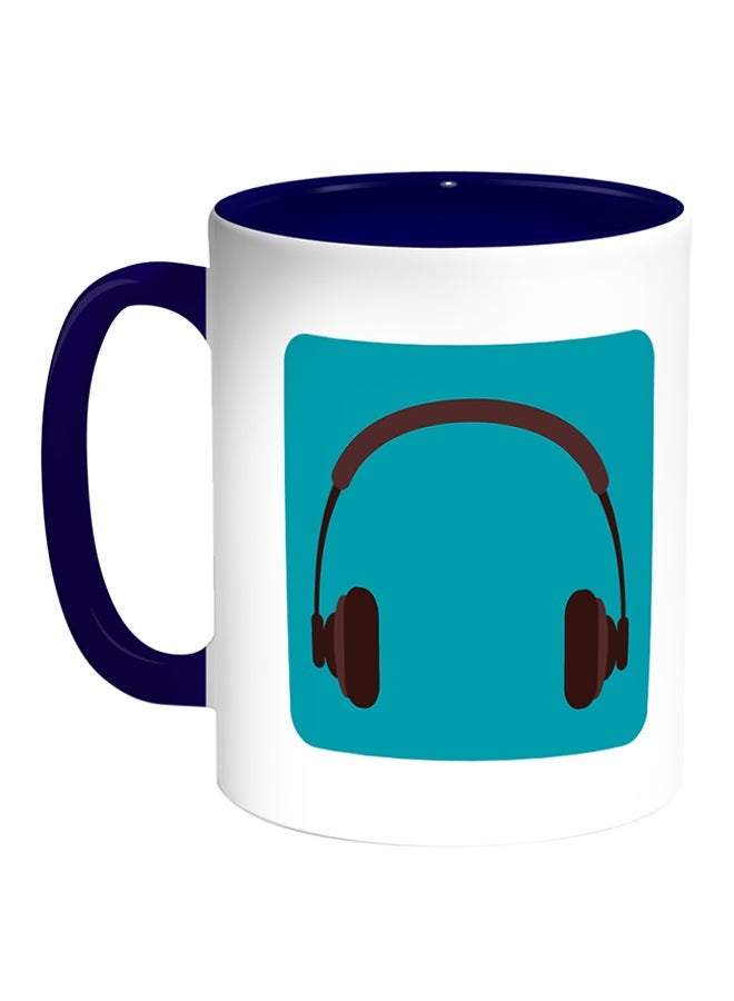 Headphones Printed Coffee Mug White/Blue 11ounce