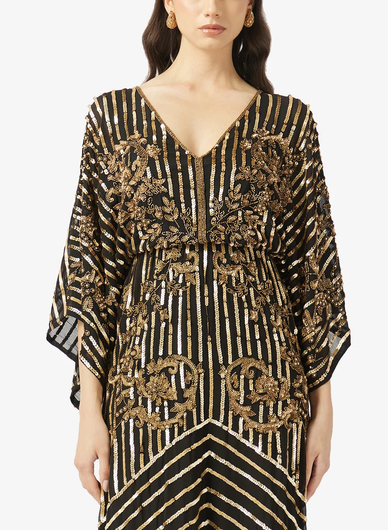 Frock And Frill  Flared Sleeve V Neck Maxi Dress for Women | Best Price UAE