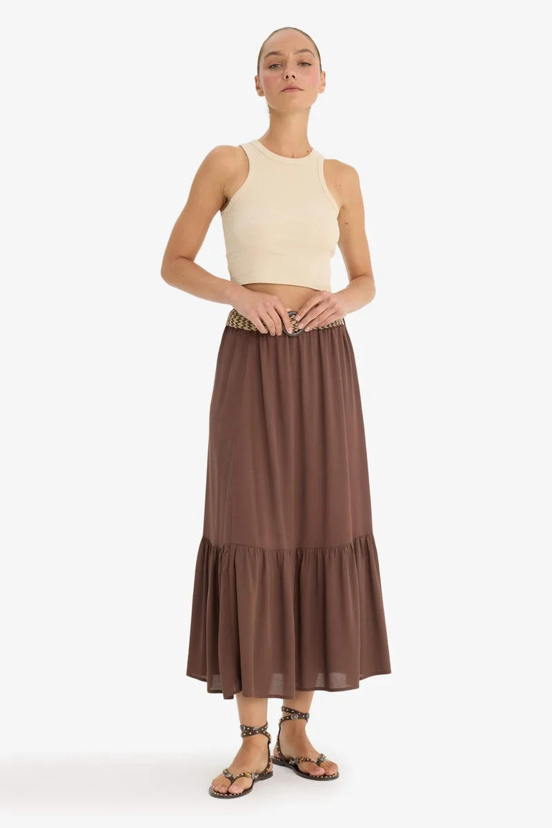 ديفاكتو A Cut Crinkle Viscose Skirt