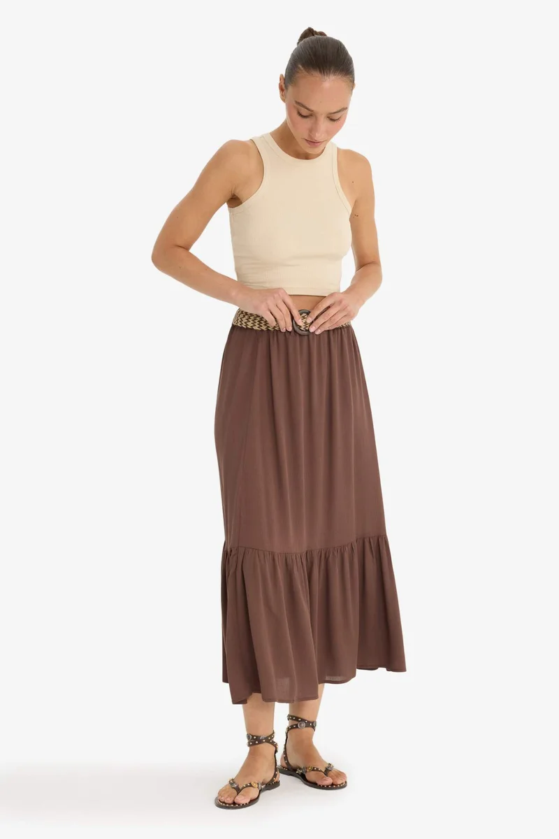 ديفاكتو A Cut Crinkle Viscose Skirt