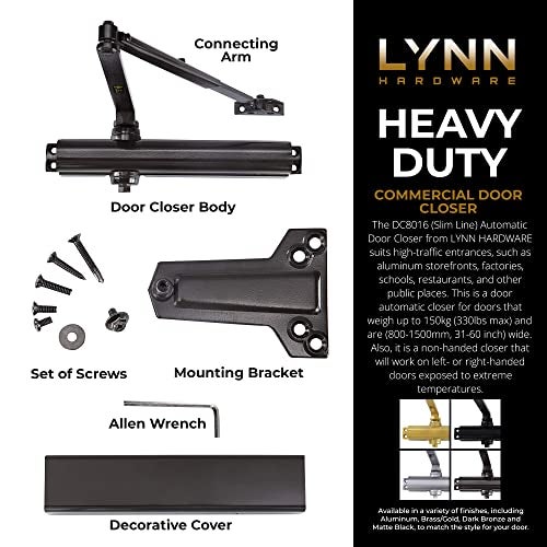 LYNN HARDWARE Heavy Duty Commercial Door Closer, DC8016 Automatic Door Closer, Surface-Mounted Auto Door Closer, Size 1-6 Commercial Door Closer Heavy Duty for Heavy Traffic Areas, Dark Bronze - Image 3
