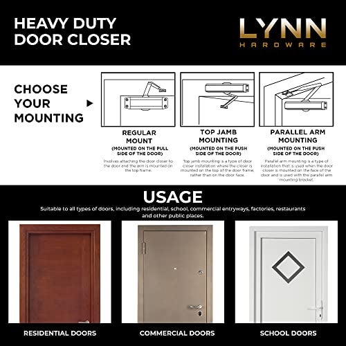 LYNN HARDWARE Heavy Duty Commercial Door Closer, DC8016 Automatic Door Closer, Surface-Mounted Auto Door Closer, Size 1-6 Commercial Door Closer Heavy Duty for Heavy Traffic Areas, Dark Bronze - Image 2