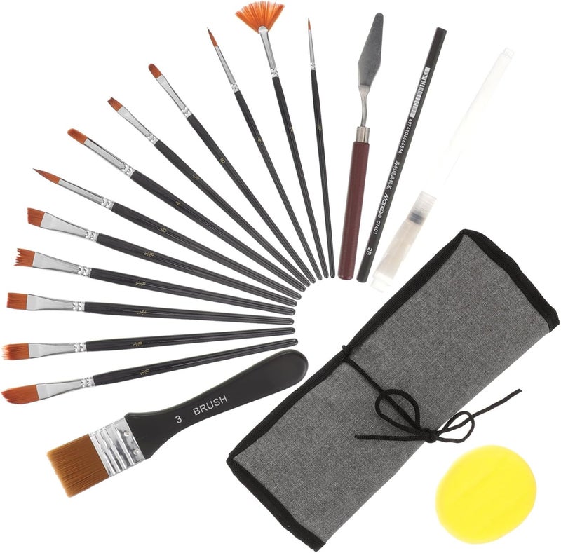 18pcs Nylon Hair Watercolor Paintbrush Set with Black Handles for Multi-Purpose Painting and Acrylic Art Supplies Suitable for Artists and Beginners - Image 1