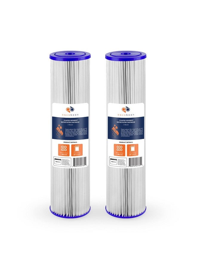 Aquaboon 1 Micron Whole House Pleated Sediment Water Filter Cartridge 20x4.5 Well Filter Replacement Compatible with ECP5-20BB, SPC-45-1005, 2 Pack - Image 1