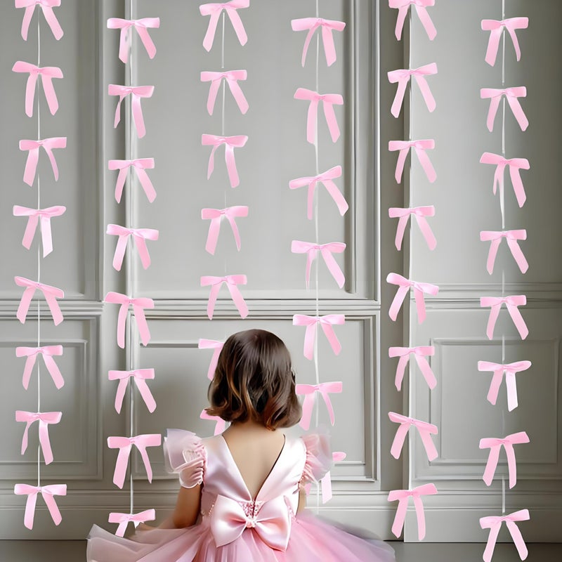 OVIFICEA 6 Pack Pink Bow Decor Satin Ribbon Bow Garland, Bow Birthday Party Hanging Decorations Banner for Coquette Birthday, Bachelorette Party, Bridal Shower,Wedding Favors,Engagement Supplies - Image 1