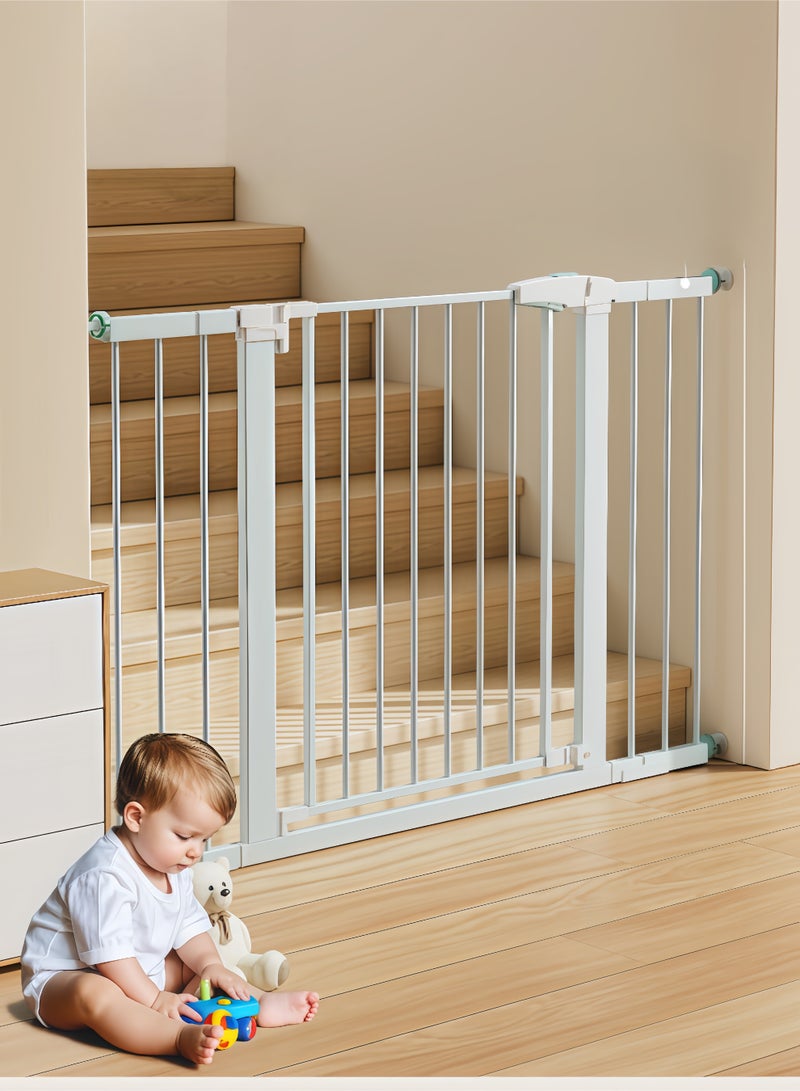 DIYANOO Baby Gate for Stairs, Toddler Safety Essentials for The House, Maximum Suitable For 138 cm,Including 7cm, 7cm, 14cm，28cm Extension Rack Auto Close Gate for Doorways, Mom's Choice Awards Winner-Easy Install Pressure Mounted Pet Gates , White - Image 1