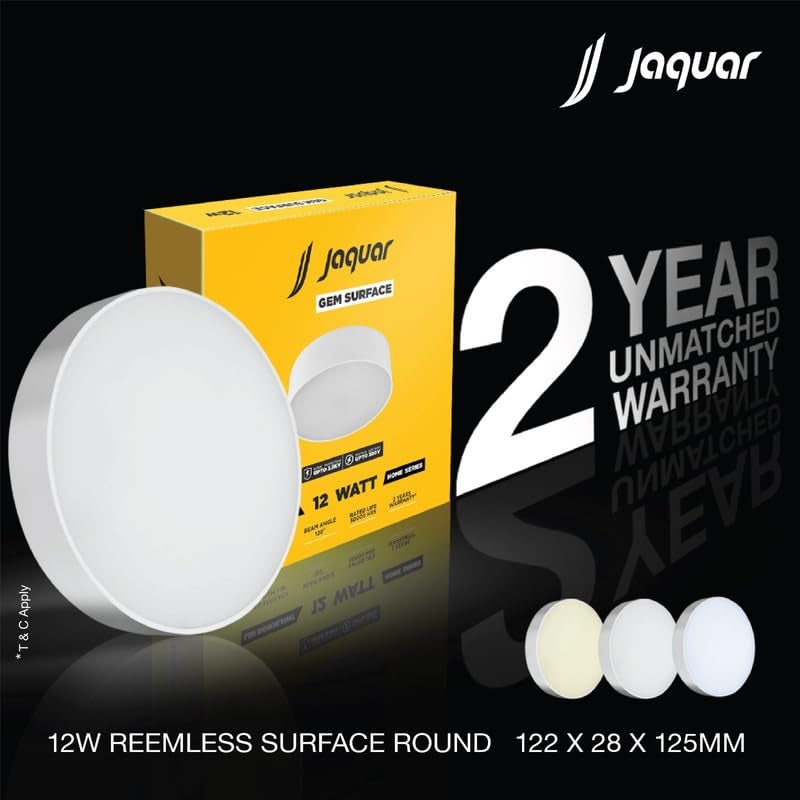 jaquar جاقوار 12 واط LED جيم بدون حواف ضوء سقف دائري مثبت على السطح لا يتطلب سقفًا مزيفًا أبيض بارد 6500 كيلفن عبوة من 10 - Image 4
