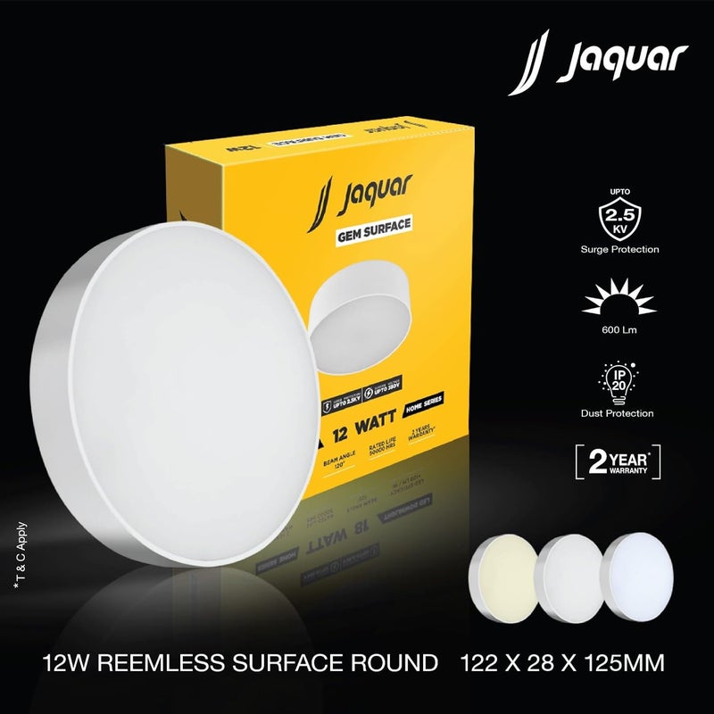 jaquar جاقوار 12 واط LED جيم بدون حواف ضوء سقف دائري مثبت على السطح لا يتطلب سقفًا مزيفًا أبيض بارد 6500 كيلفن عبوة من 10 - Image 3