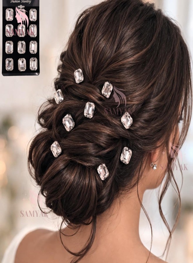 Samyak 12 Pcs Stud Stone Hair Pins For Bridal Bridesmaid Hair Stickers Hair Accessories (Silver) - Image 5