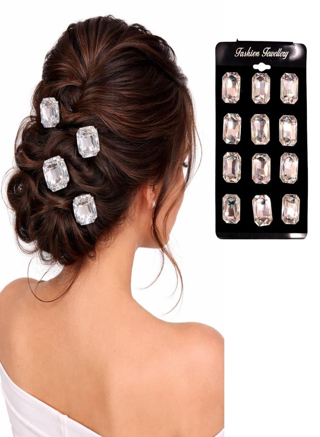 Samyak 12 Pcs Stud Stone Hair Pins For Bridal Bridesmaid Hair Stickers Hair Accessories (Silver) - Image 1