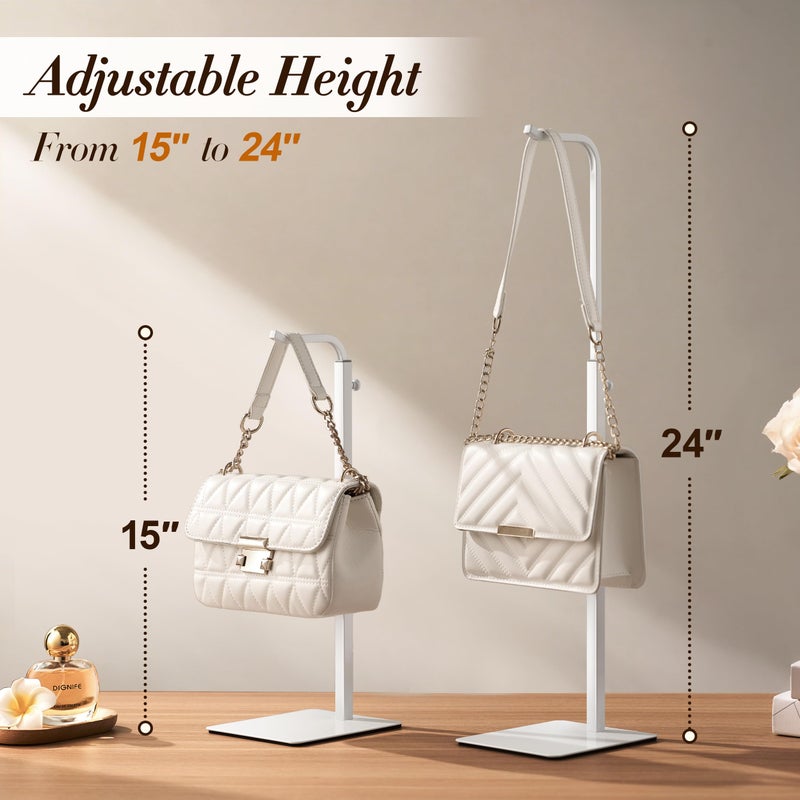 pickpiff 3 Pack Purse Holder Handbag Display Stand: White Hanger Rack for Bags, Purses, and Wreath, Adjustable Hook Stand for Tabletop, Closet, and Retail Use for Vendors - Image 3
