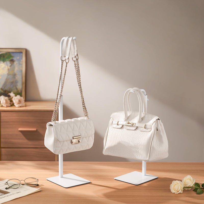 pickpiff 3 Pack Purse Holder Handbag Display Stand: White Hanger Rack for Bags, Purses, and Wreath, Adjustable Hook Stand for Tabletop, Closet, and Retail Use for Vendors - Image 2