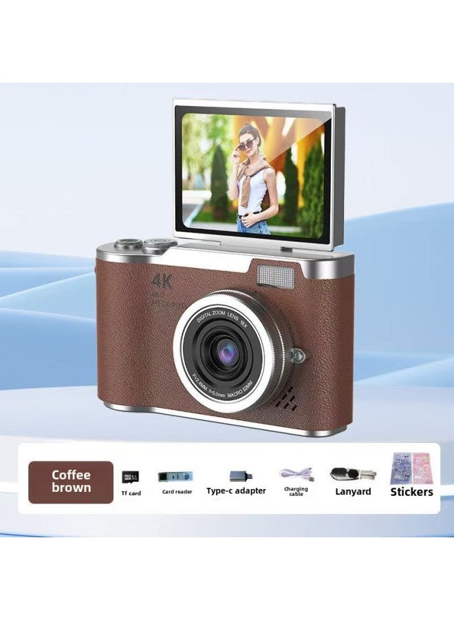 4K Digital Camera High Pixel HD Self-timer Uploadable Mobile Phone Student Travel Photography Retro Ccd-Color:Lk07-brown+64g Memory Card+card Reader+free Sticker+free Adapter - Image 1